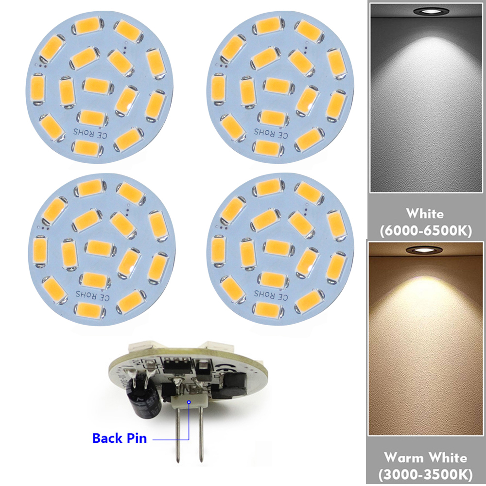 4x T-Pin LED G4 Gloeilamp 3W 12-24V AC DC Back Pin G4 Lamp Ronde Vorm Kast Licht Auto RV Camper Camper Verlichting Lamp
