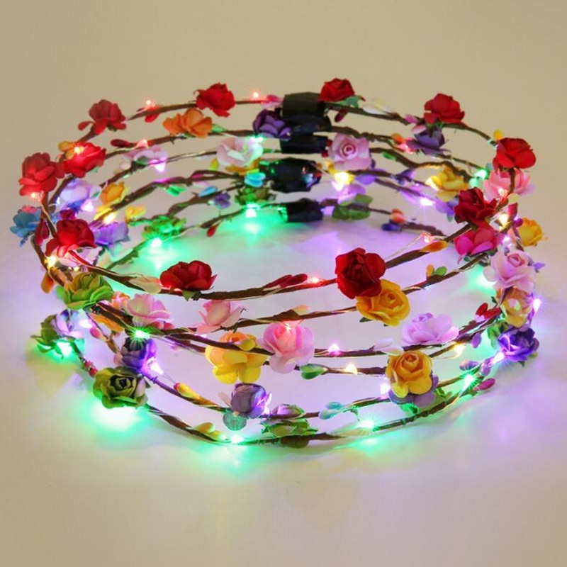 Kvinnor flickor blinkande led blomkrans lyser upp pannband hår girland glöd neon fest bröllop födelsedag jul jul