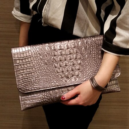 Highreal mulher envelope noite sacos de embreagem padrão crocodilo branco feminino couro pu bolsas ombro crossbody bolsas: 01
