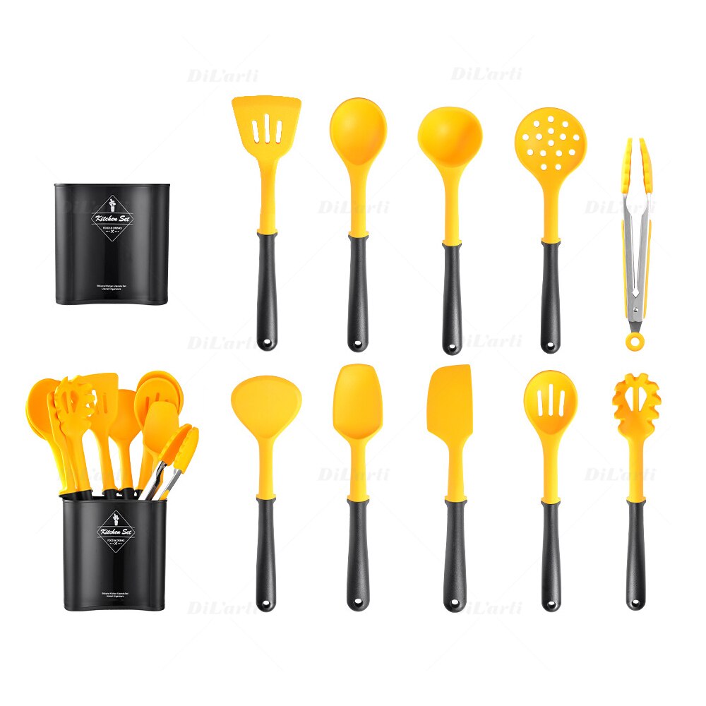 Silicone Kitchenware Set Kitchen Utensils Kit Avoid Contact Countertop Support Cooking Shovel Spoon 11 Pcs Set