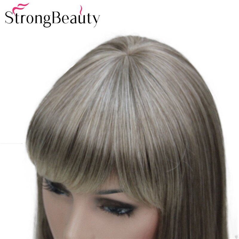 StrongBeauty Long Straight Wigs Women's Synthetic Wig Light Brown Root with Blonde Tip Dot Skin Top Hair