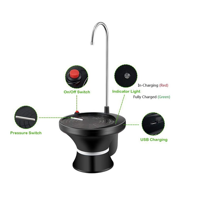 Pompe de distributeur de bouteille d'eau pompe de cruche d'eau potable électrique automatique pour bouteille de 1-5 gallons Usb Rechargeable Li-Ion Ultra-Hygie
