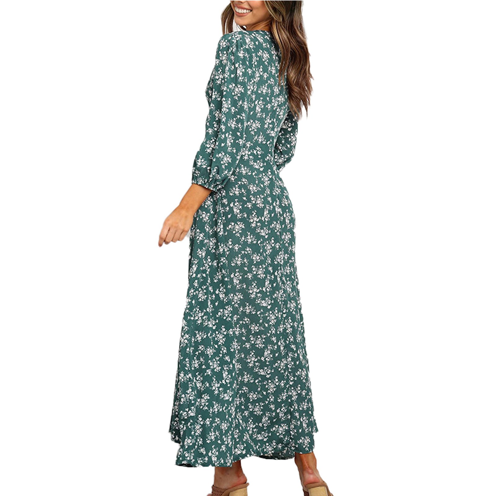 Vestido de verano de manga larga con estampado Floral para mujer, maxivestido Sexy de a la , cuello en V, corte ajustado