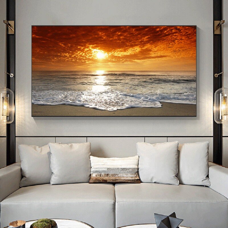 Sunsets Natural Sea Beach Landscape Posters And Prints Canvas Painting Panorama Scandinavian Wall Art Picture For Living Room