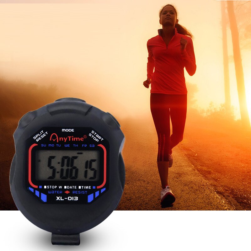 Classic Digital Handheld LCD Chronograph Sports Stopwatch Timer Stop Watch with string Button battery convenient