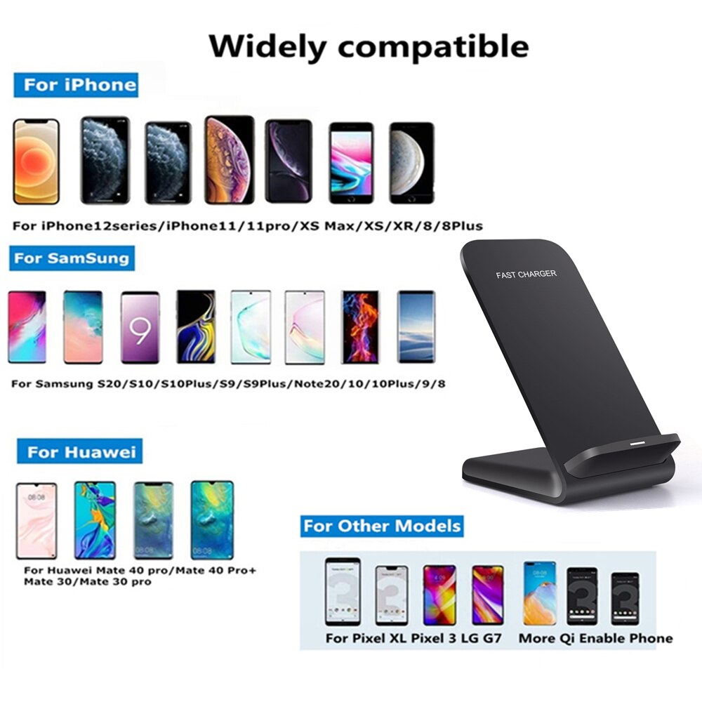 15W 10W Qi Wireless Charger Stand For iPhone 12 Mini XS MAX XR 11Pro 8 Samsung S21 S20 S10 Fast Charging Station Phone Holder