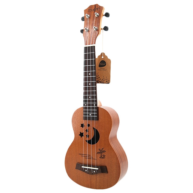 Sopranowe ukulele 21 cali Sapele wzór gwiazdy ukulele 4 struny nylonowe hawaje mini gitara uke podstrunnica palisander Ukelele muzyka w: Default Title