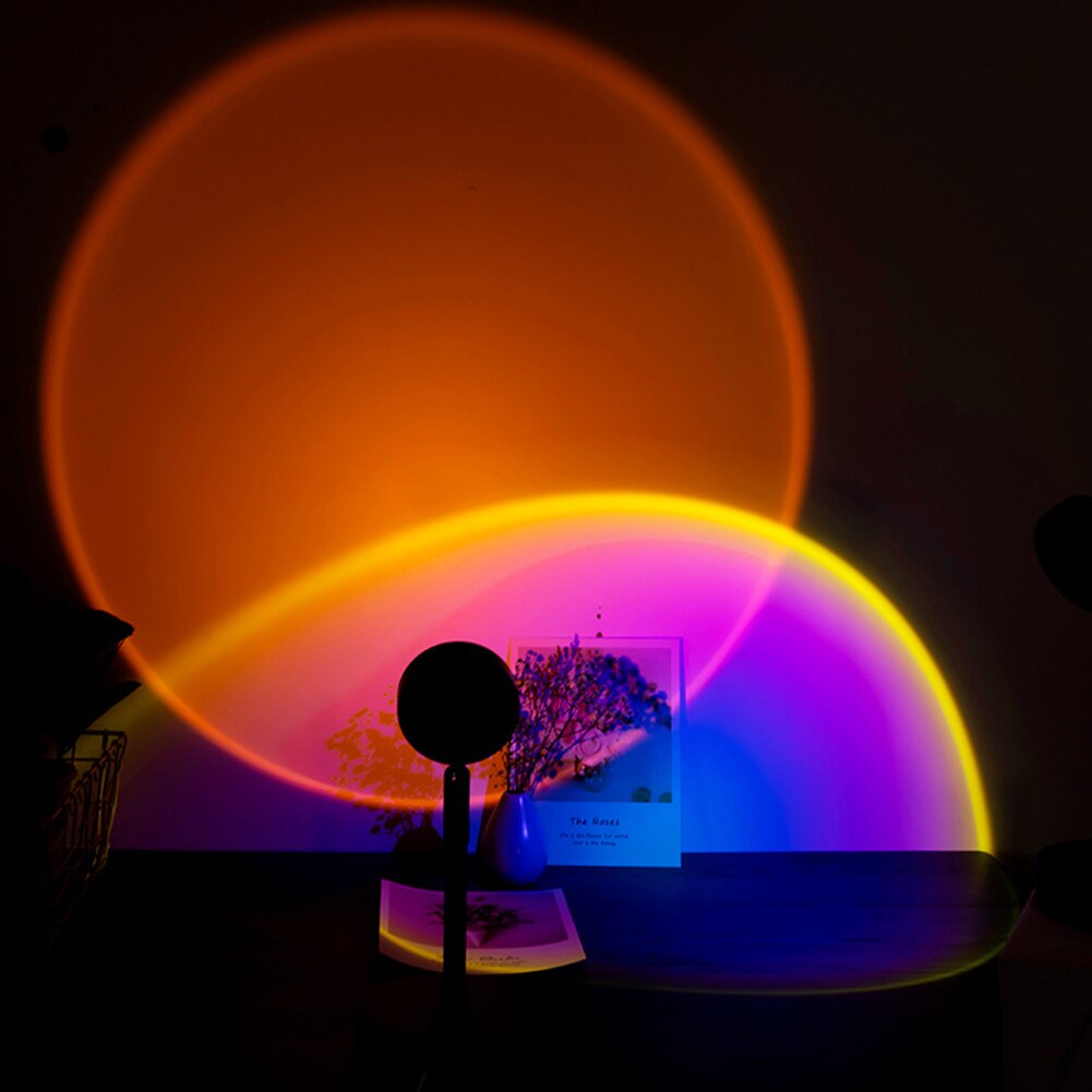 Proyector de luz Led de noche para niños y niñas, lámpara de escritorio con proyección de sol, color rojo atardecer, arcoíris, USB, decoración de pared del dormitorio