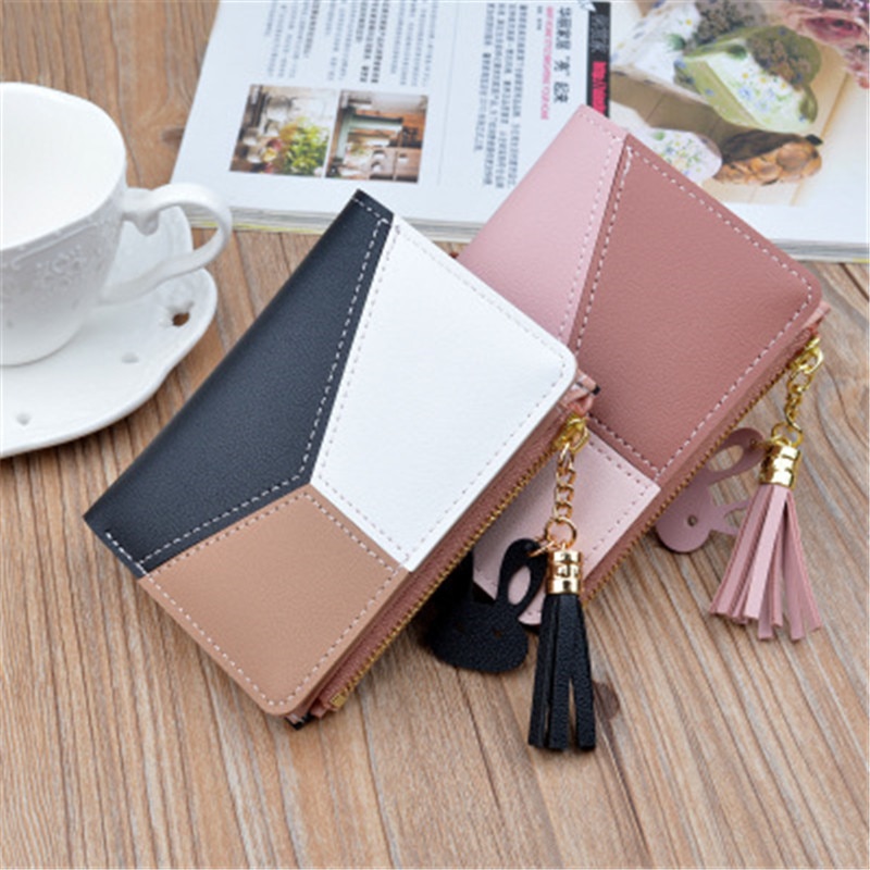 Wallet Short Women Wallets Zipper Purse Patchwork Panelled Wallets Trendy Coin Purse Card Holder Leather