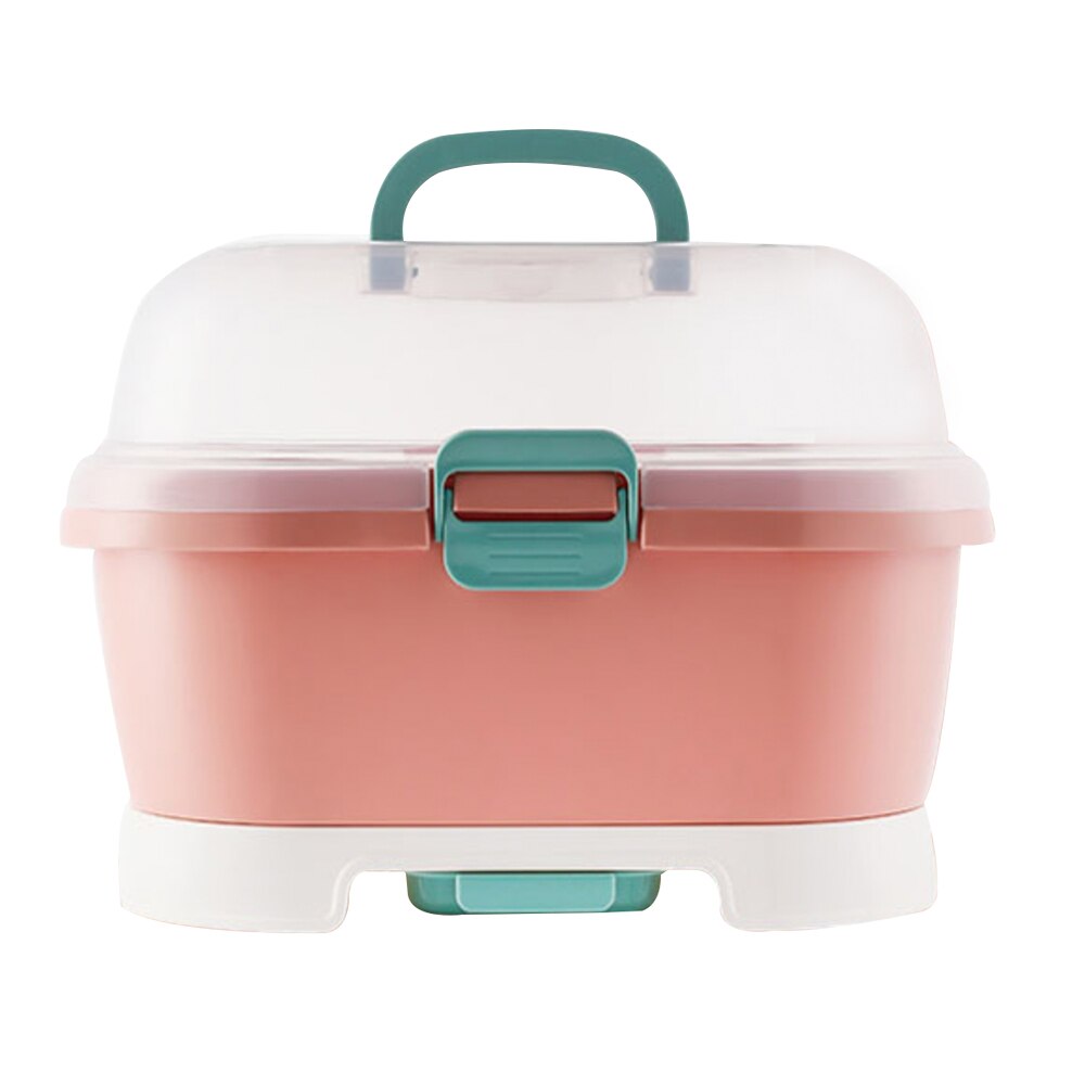 Portable Baby Bottle Rack Storage Box Organizer Dust Proof Drying Shelf Box Baby Milk Feeding Bottle Dryer Box Baby Accessory: Pink