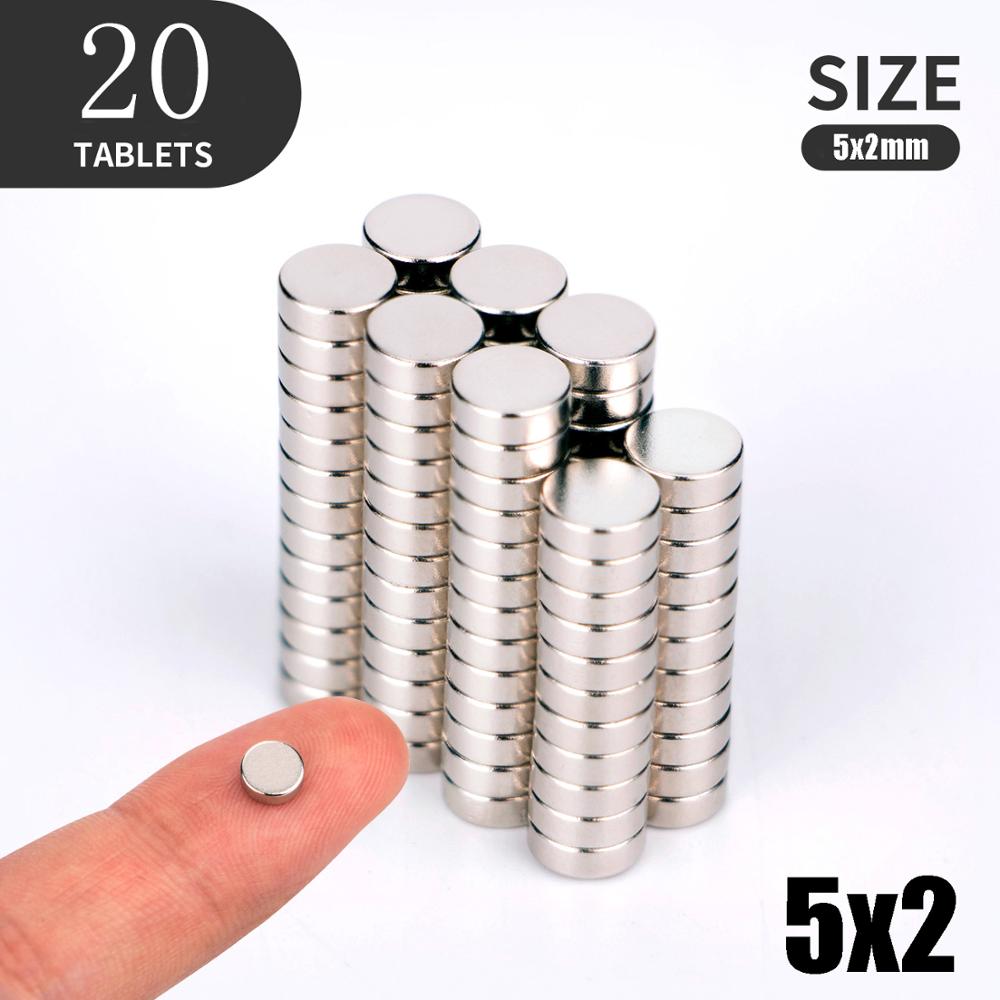 20 50 100PCS/Lot 4X2 5x2 6x1 6x2mm Magnet Small Round Magnet Strong magnets Rare Earth Neodymium Magnet: 20pcs(5x2)