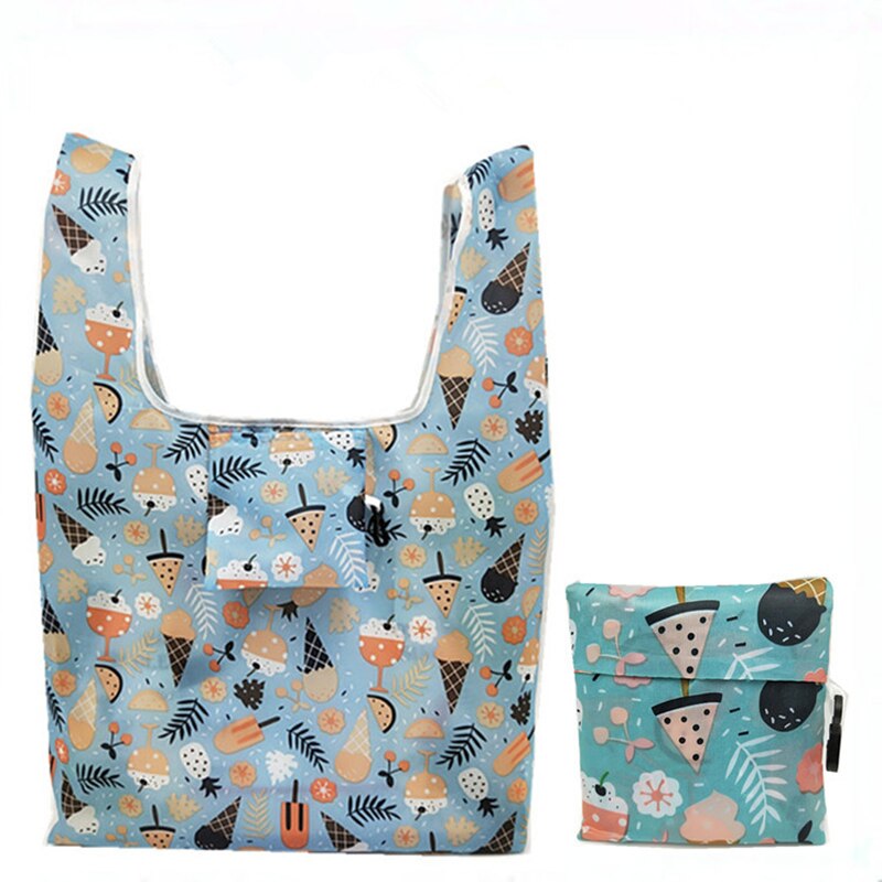 1PCS Flamingo Recycle Shopping Bag Eco Reusable Shopping Tote Bag Cartoon Floral Shoulder Folding Pouch Handbags Printing