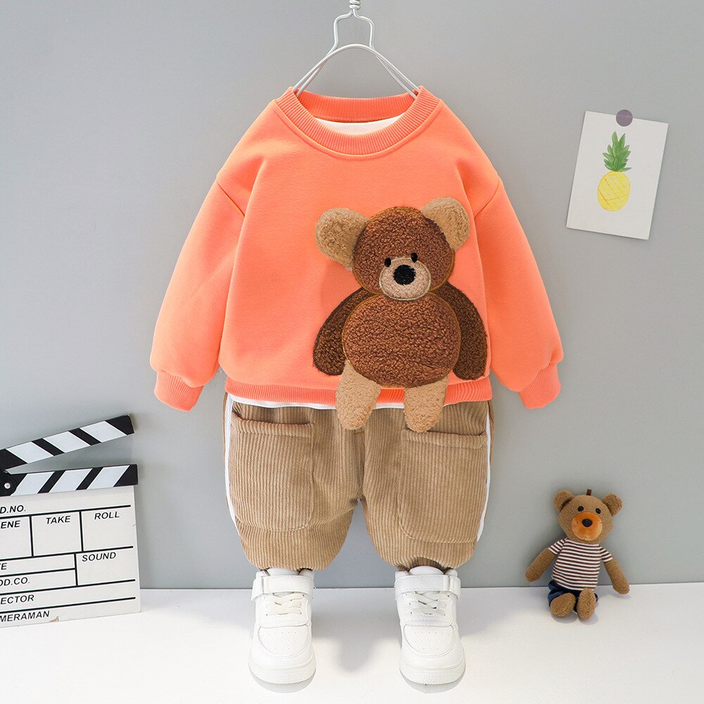 Winter Mode Baby Meisje Kleding Kinderen Jongens Katoen Dikker T-shirt Broek 2 Stuks Sets Peuter Casual Kleding Kids Trainingspakken: BO litixiong FOrange / 4T