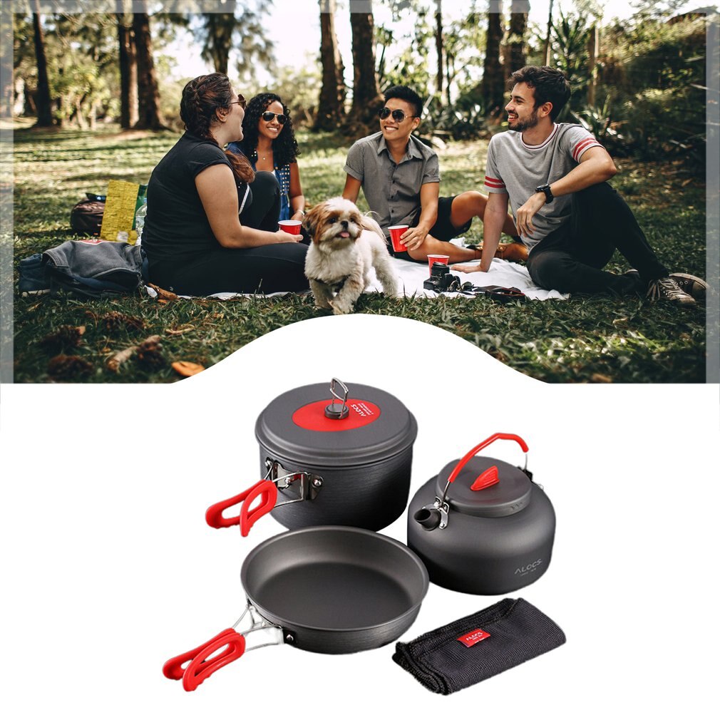 Durable ALOCS Portable Outdoor Pot Camping Outdoor Cooker Picnic Pot Set CW-C29 For Hiking Self-driving