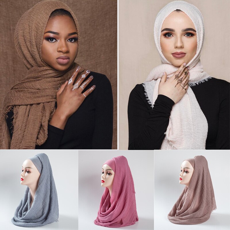 10 stk / parti boble almindeligt tørklæde / bomulds tørklæde frynser kvinder blød solid hijab populære lyddæmper sjaler store pashmina wrap hijab tørklæder