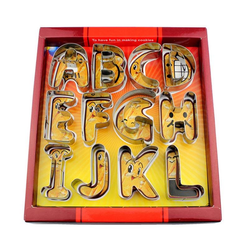 Große Größe 26 Englisch Buchstaben Alphabet Cookie Schneider einstellen Paket Fondant Kuchen bilden Edelstahl DIY Keks Backen Werkzeug: Ursprünglich Titel