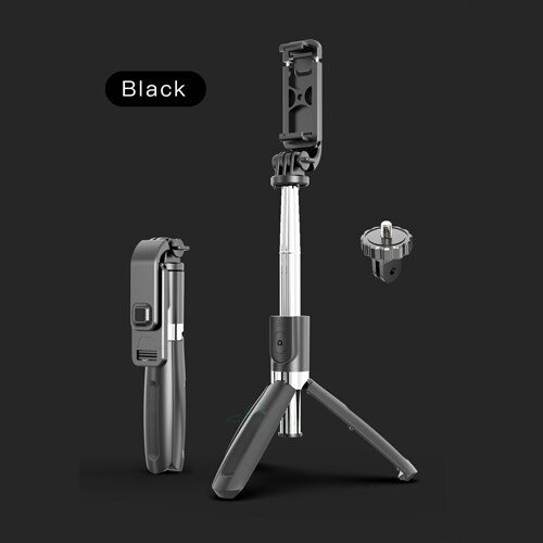 Roreta Draadloze Bluetooth Selfie Stick Opvouwbare Handheld Monopod 3 In 1 Universele Uitschuifbare Statief Met Afstandsbediening Sluiter Knop: Black