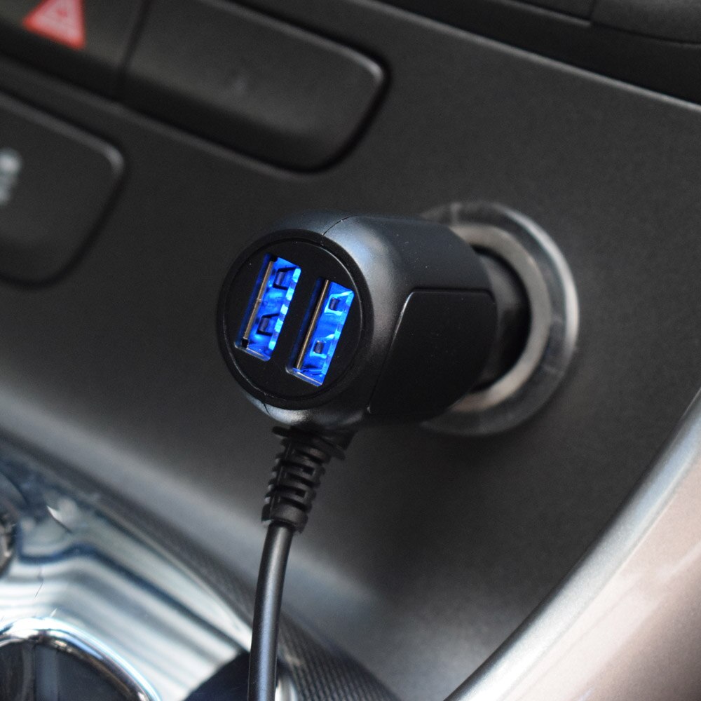 XCGaoon diámetro 3,5mm Puerto cargador de coche entrada 12V salida 12V 1.5A con 2 puerto USB 5V 3.5A, longitud del Cable 3,5 metro (11.4ft)