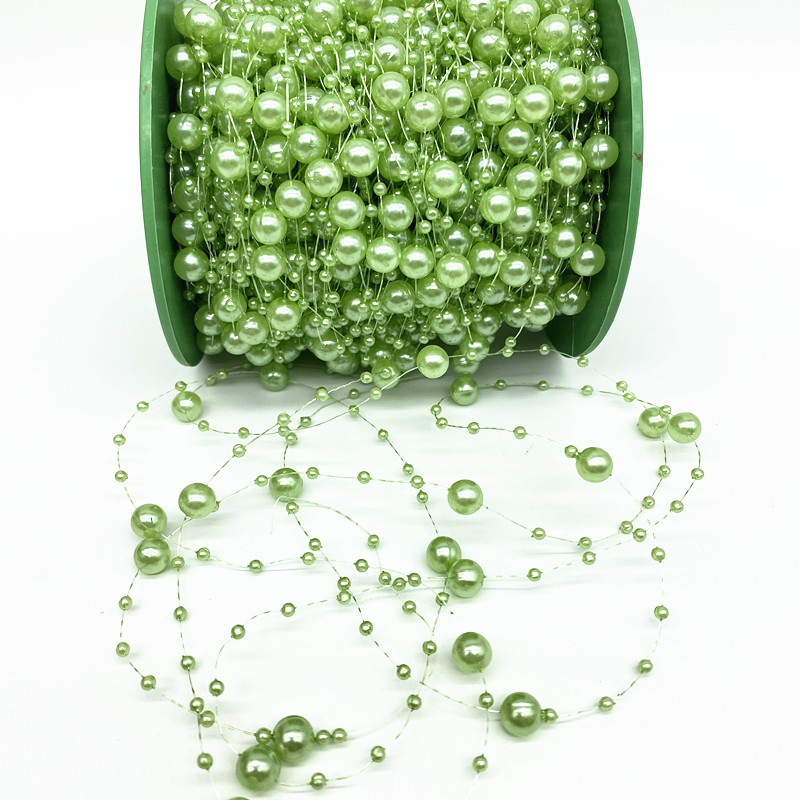 2 jardy 8 + 3mm świąteczne dekoracje żyłka sztuczne perły girlanda w formie łańcucha korali kwiaty wesele dekoracja: Light Green