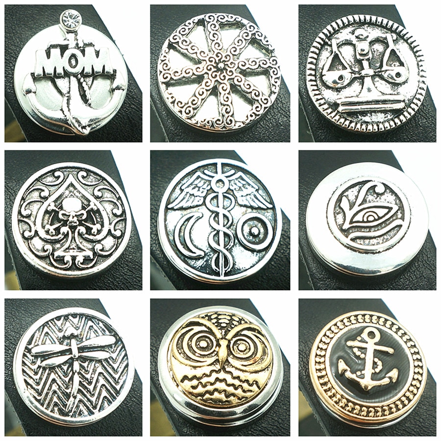 Mode Beauty Ronde Mom Patroon Uil Eye Skull Dragonfly Eenvoudige 18Mm Metalen Drukknopen Fit Diy 18Mm Snap sieraden
