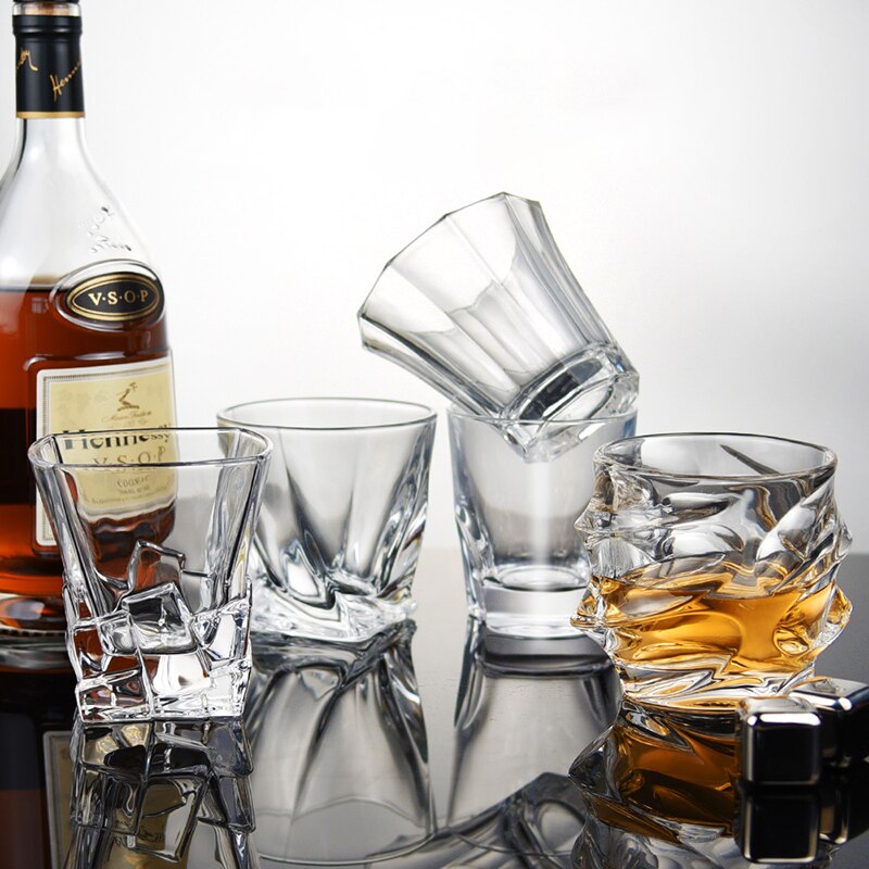 Vasos gruesos de para Bar, vasos de cristal irregulares cilíndricos con fondo de cristal para whisky, Brandy, vaso de vino exterior