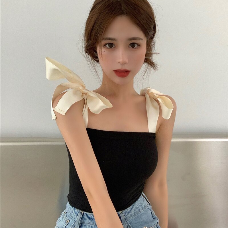 Ærmeløs crop top camis sort off shoulder sommer stil mærke koreansk tøj spaghetti rem til kvinder og #39 t-shirts: Default Title