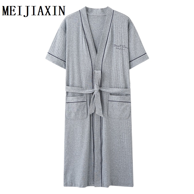 Bata de baño de algodón de talla grande para hombre, ropa de dormir de manga corta con cuello en V, cárdigan, informal, suave, para verano, L-4XL