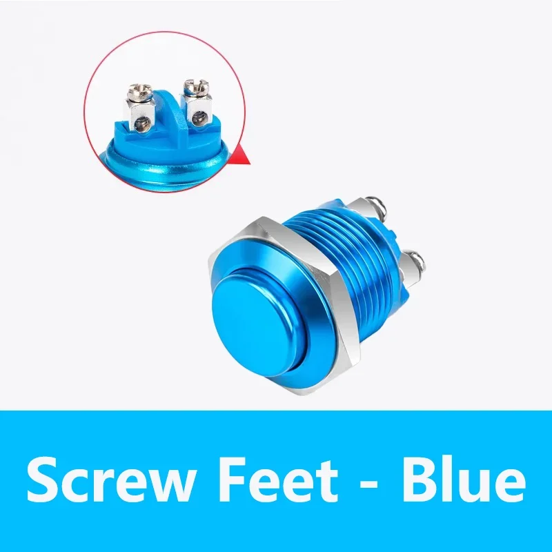 2/5/10Pcs Waterproof IP67 16mm Round Metal Switch Self-reset ON-OFF Momentary Push Button Switch: L / Blue
