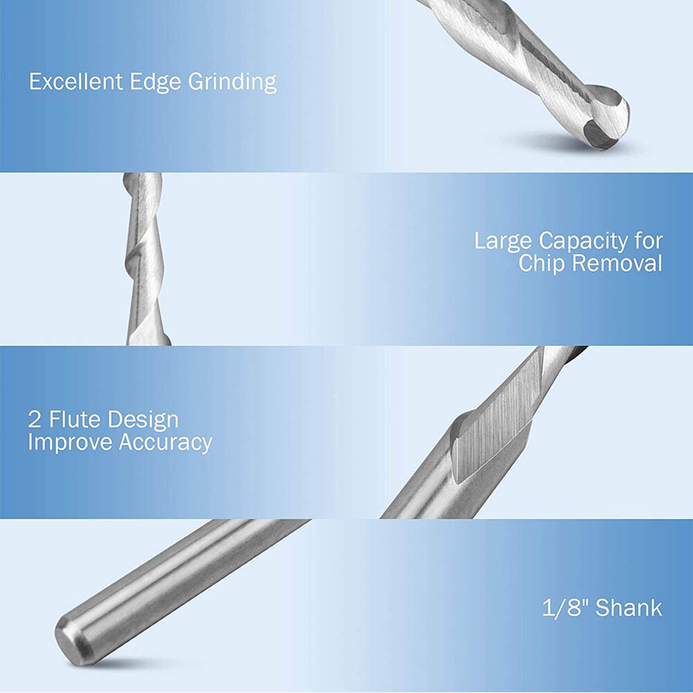 10 stk 3.175mm skaft kuglenæse endefræser 2 riller spiralfræser cnc gravering udskæringsfræser til træ mdf pvc værktøjssæt