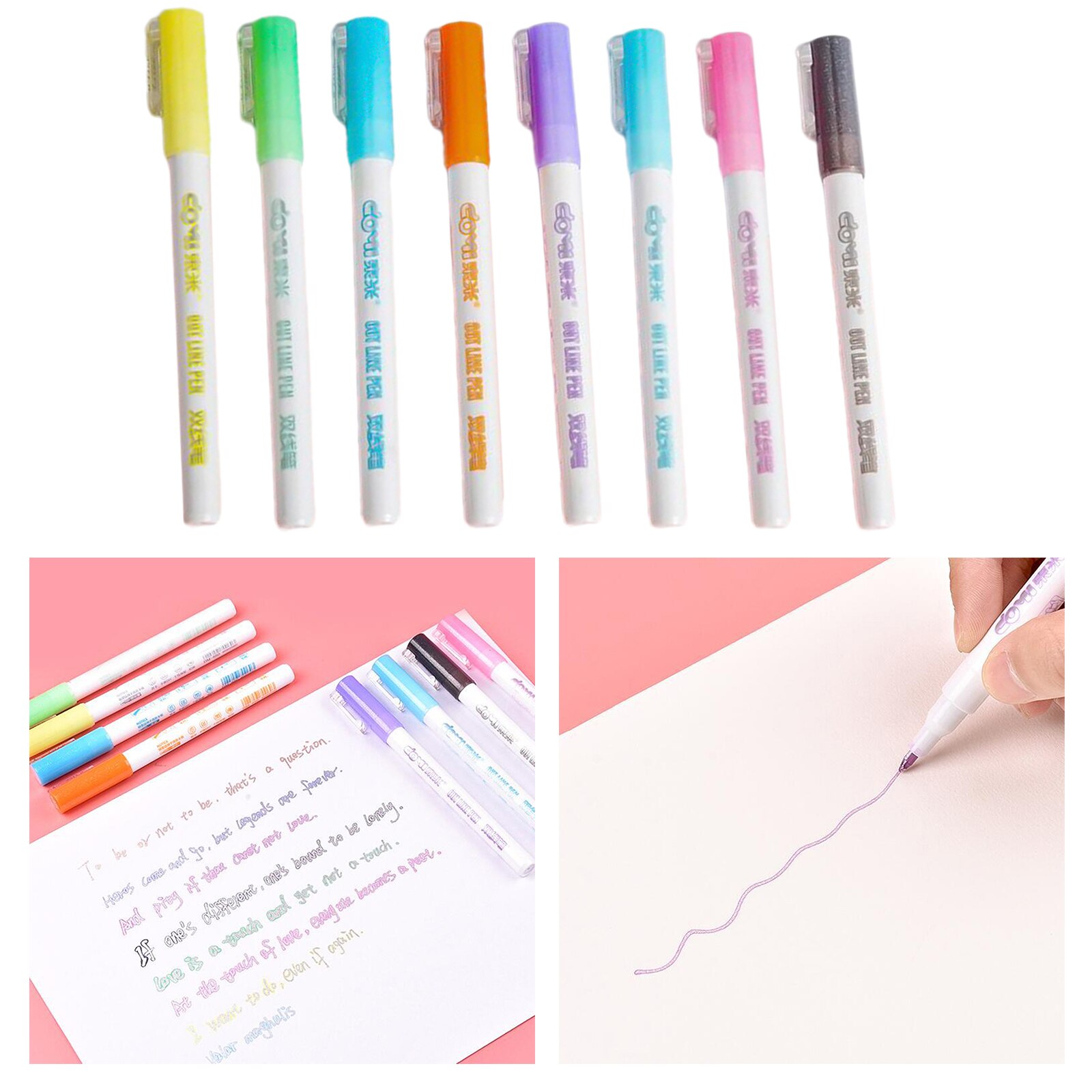 8Pcs Glitter Double Line Outline Pens Arts Drawing Graffiti Doodle Pen DIY Paint