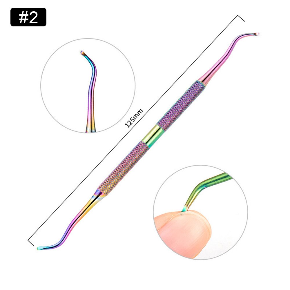 1pcs Rainbow Nail Cuticle Pushers Tweezers Nipper Clipper Scissor Dual-end Dead Skin Remover Manicure Pedicure Nail Art Tool: Pattern 2