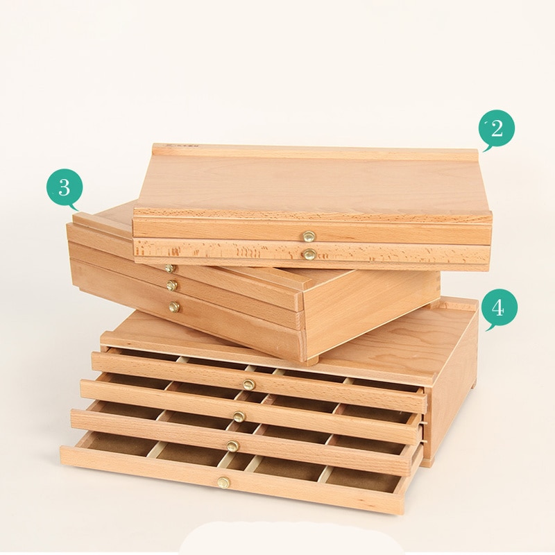 Houten Desktop Draagbare Schildersezel Beuken Schilderen Box Met Double-Layer Lade Voor Schilderen Hardware Art Supplies