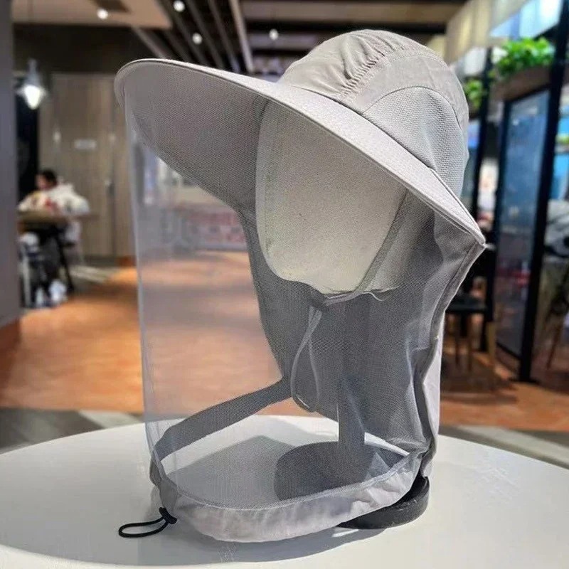Chapeau de Pêche avec Filet Anti-Moustiques - Chapeau Soleil Pliable pour Randonnée Extérieure - Protection Insectes Unisexe: Gris FoncÃÂ©