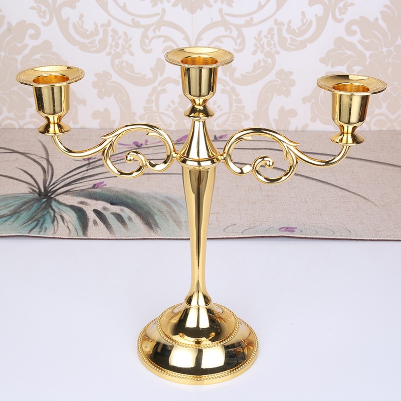 Metal guld / bronze forgyldt lysestage retro 3- arme kandelaber til bryllup prop stearinlys middag hotel hjem dekoration