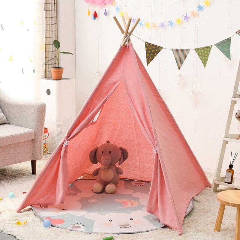 1.35M Portable Cotton Home Tipi Folding Indoor Baby Tent Toy Teepee Original Triangle Indian Kids Wigwam For Children Games