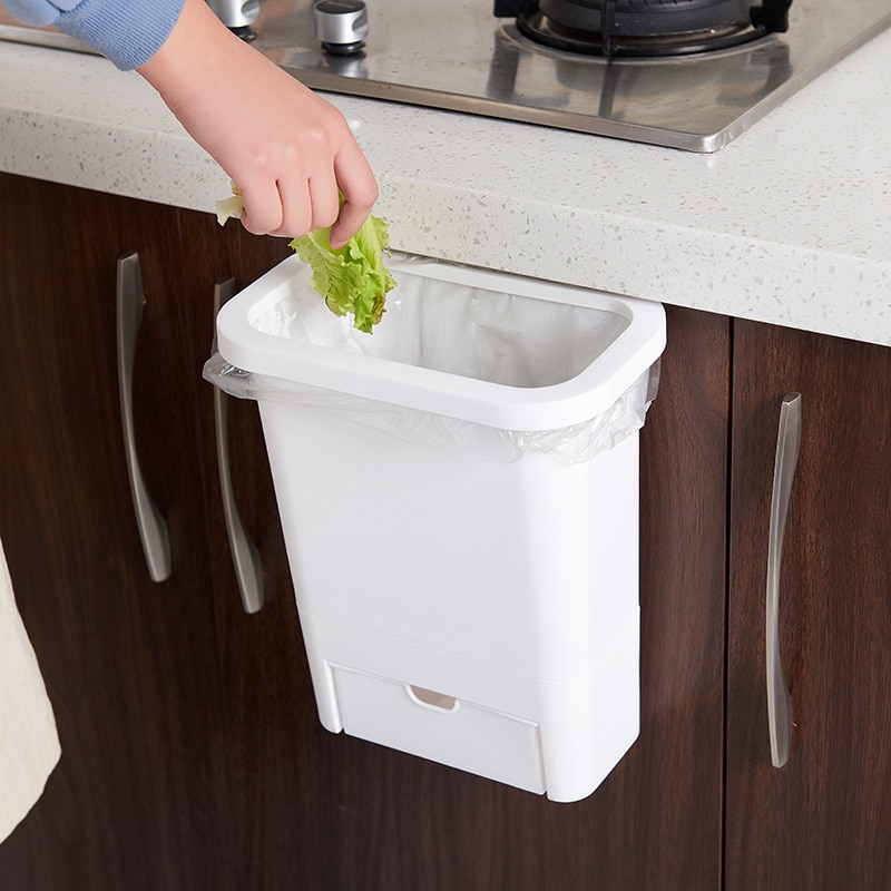 Baffect 12L Kitchen Trash Can for Cabinet Door Trash Bin Plastic Waste Bin with Garbage Bag Storage Box kitchen Compost Caddy