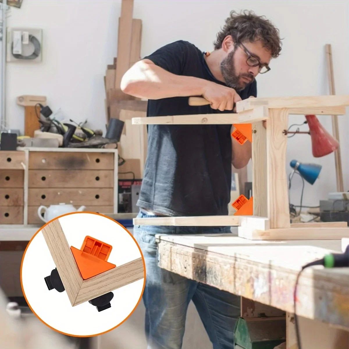 90 Degree Corner Clamps - Quick Adjustable Spring Loaded Woodworking Clamps for Cabinets, Photo Framing & DIY Wood Projects