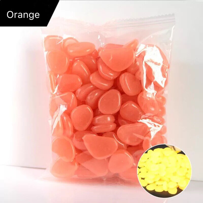 100/200Pcs Garden Luminous Stones Glow In The Dark Rocks Garden Pebbles for Garden Walkways Path Patio Yard Fish Tank Decoration: 100pcs / Orange