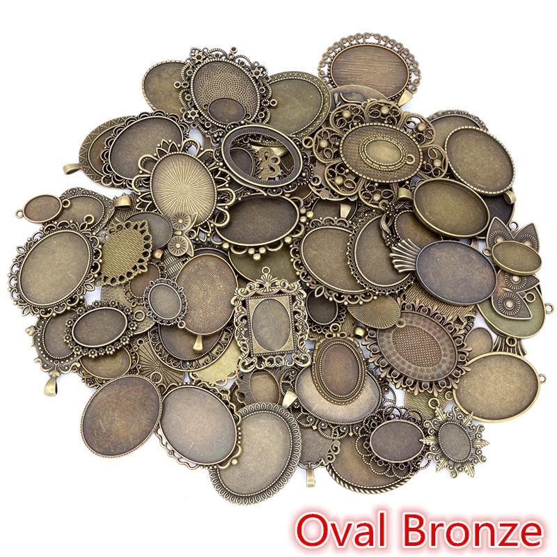 30 Gramm Mix Styles Antike Bronze Versilberte Zinklegierung Anhänger Blank Cameo Cabochon Base Setting Lünetten Schmuck Zubehör: Oval Bronze