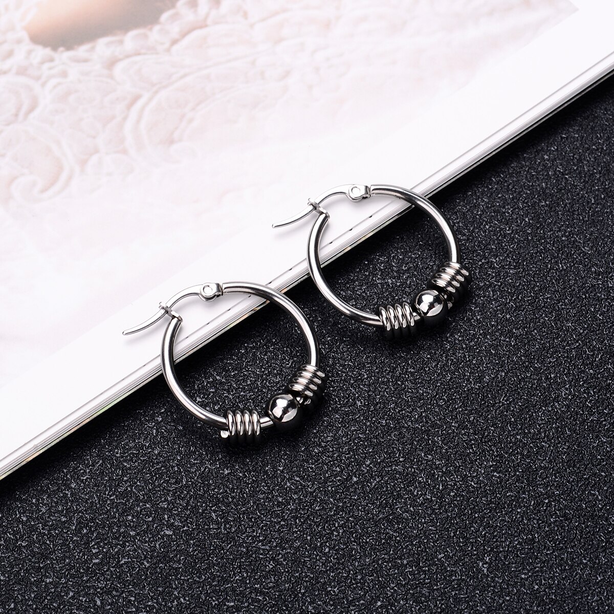 316l Stainless Steel Earrings Hoops With Ball Earing Double Layer Different Circle Round Gold Big Large Thick Hoop Earring: 2 silver small