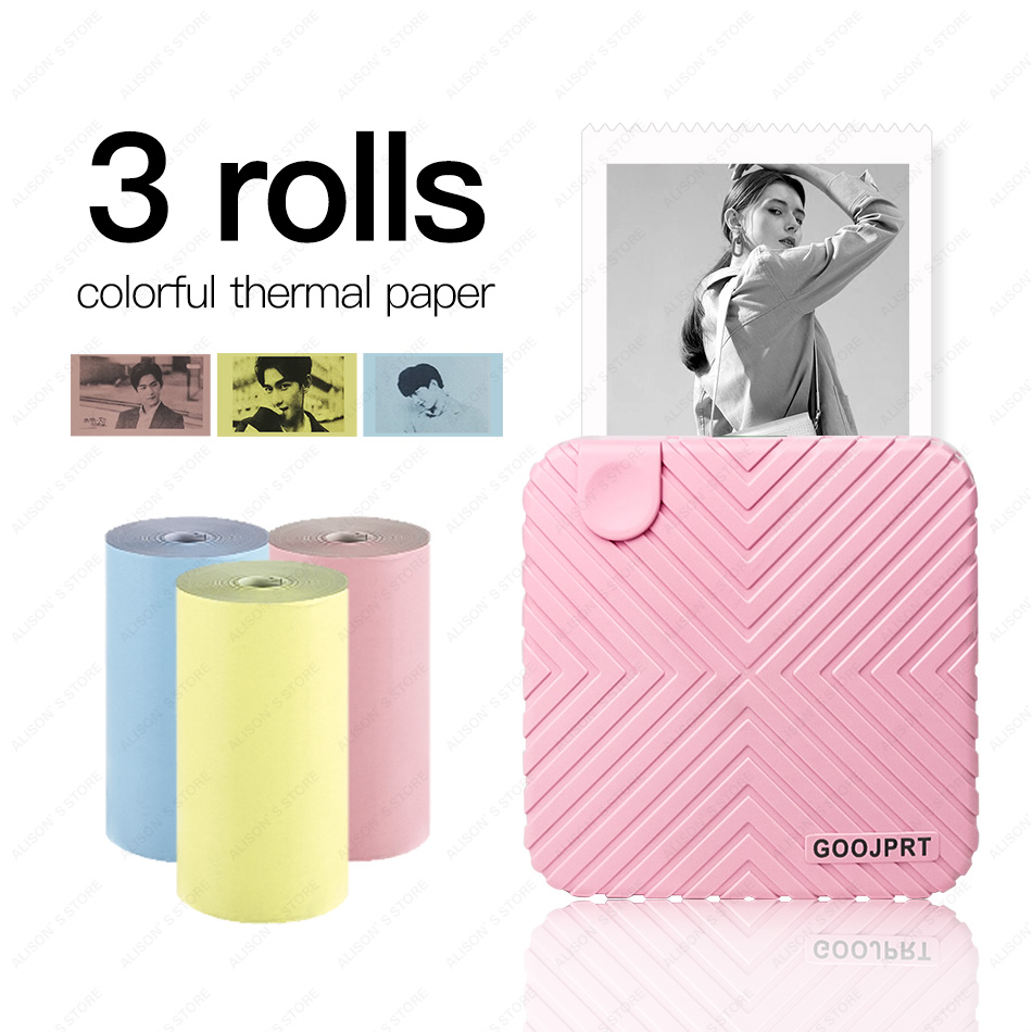 Mini Pocket Photo Printer Mobile phone Photo Printer Portable Handheld Printer for iOS and Android System for Kids Children: PK add 3 Color Paper