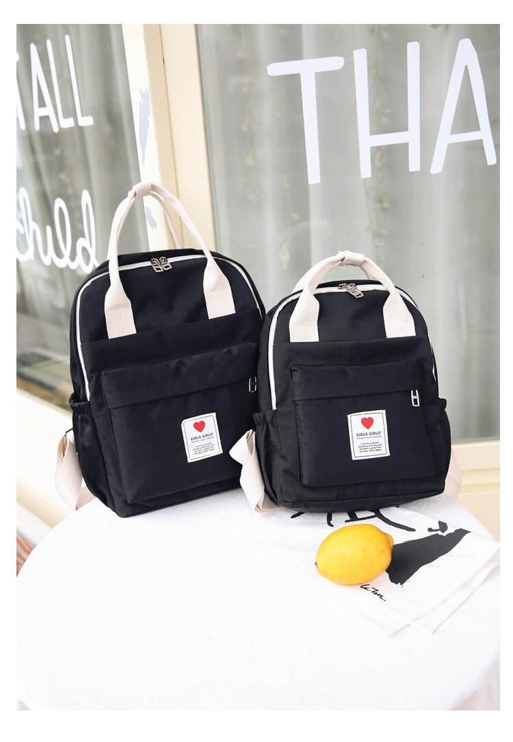 Mochilas de estilo coreano para mujer, bonitos bolsos de hombro escolares para chicas, mochilas moradas Ulzzang de lona pequeñas de estilo coreano: Black / 28x14x34cm