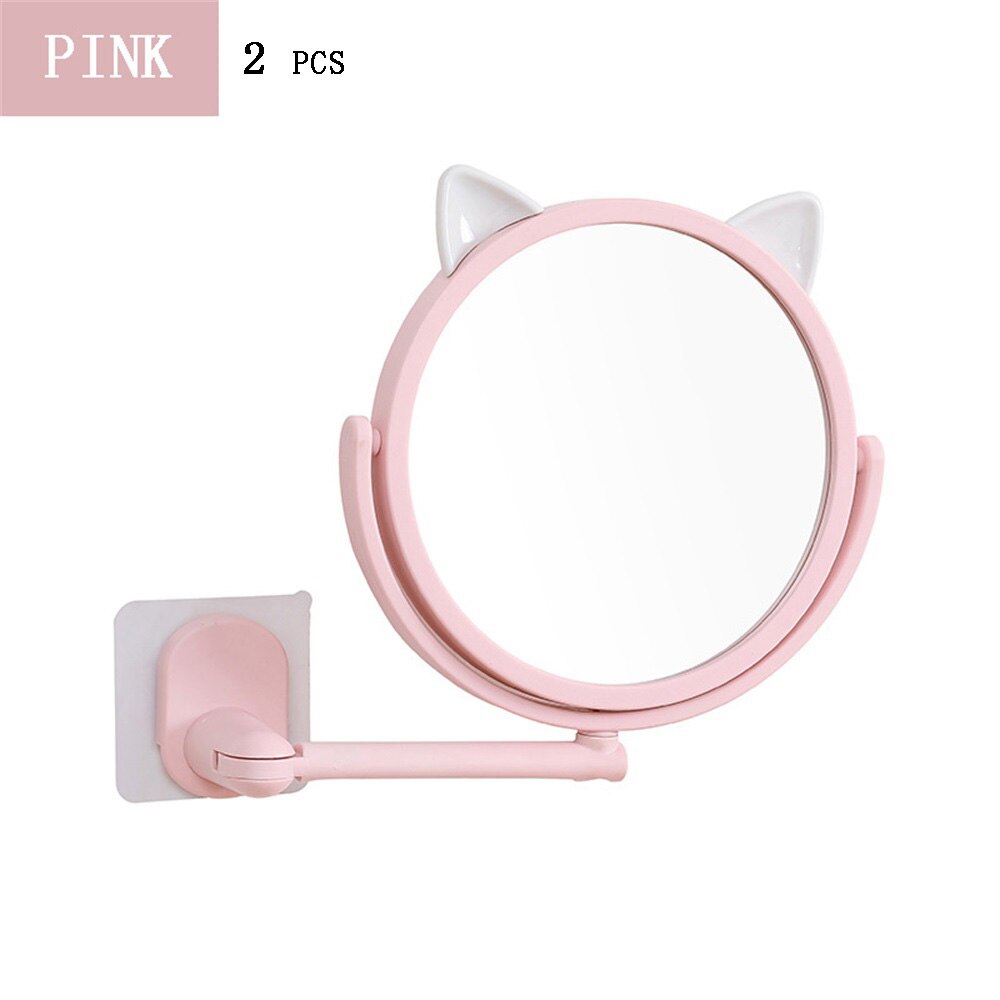 2 pcs Folding Makeup Mirror Wall Mount Vanity Mirror without drill Swivel Bathroom Mirror Suction Folding Arm Extend shaving: pink 2 pcs