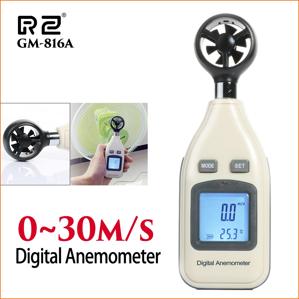 RZ Velocità Strumenti di Misura Anemometro Lcd Digitale di Velocità del Vento metro Sensore Portatile 0-30m/s GM816 Anemometro di Velocità del Vento Metro: GM816A