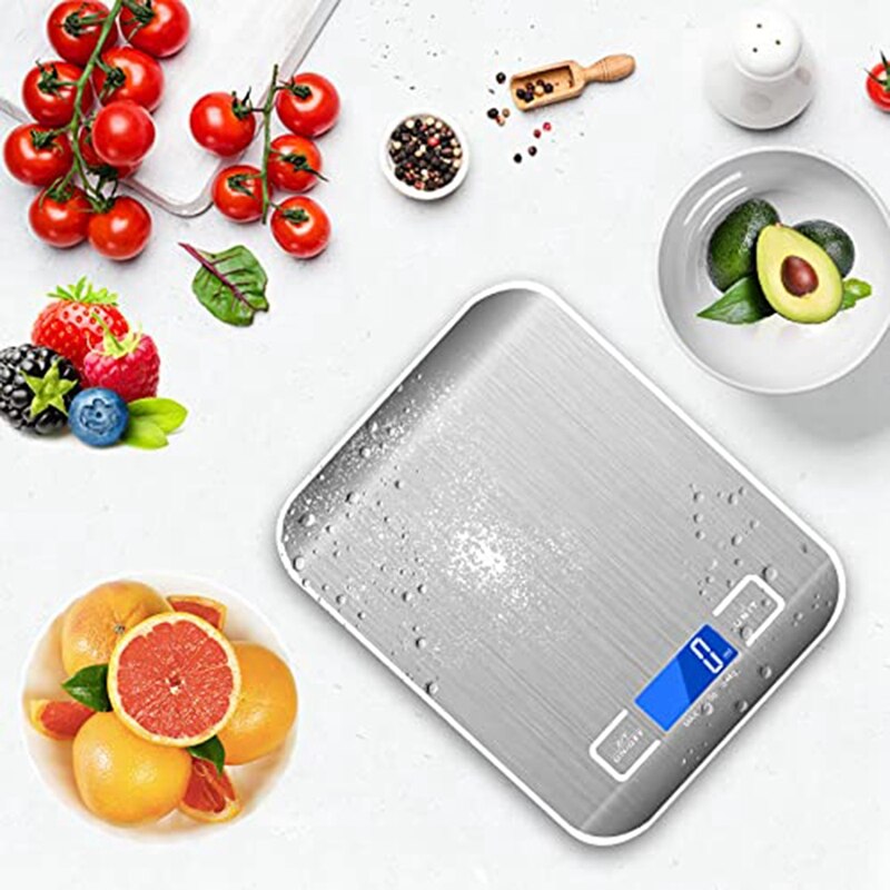 Báscula de Cocina Digital inteligente con función de tara, balanza de cocina de precisión de 5Kg/1G, pantalla LCD de acero inoxidable