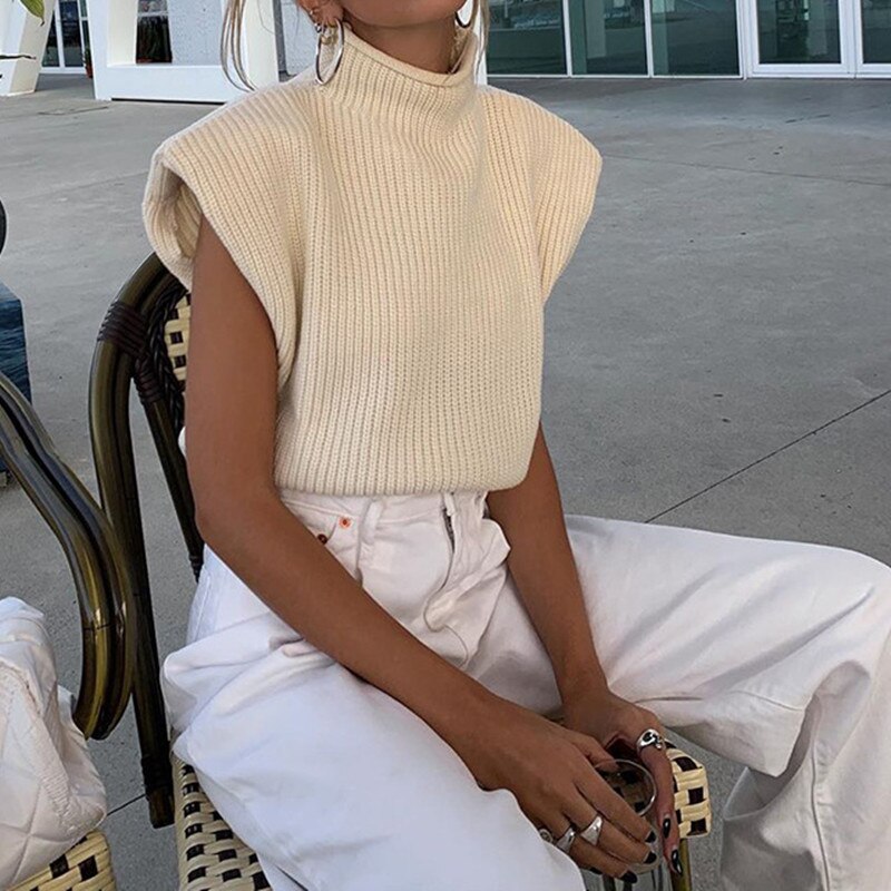Winter Fall Vrouwen Wit Beige Effen Coltrui Kantoor Dame Truien Jumper Gebreide Truien Casual Korte Mouwen Bolero