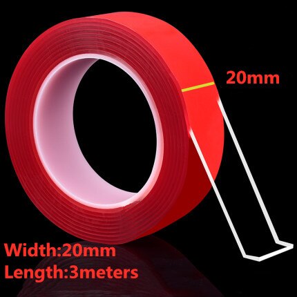 Transparante Magic Nano-Tape Wasbare Herbruikbare Dubbelzijdig Plakband Nano Traceless Sticker Verwijderbare Universele Schijven Lijm: red 20mm 3M