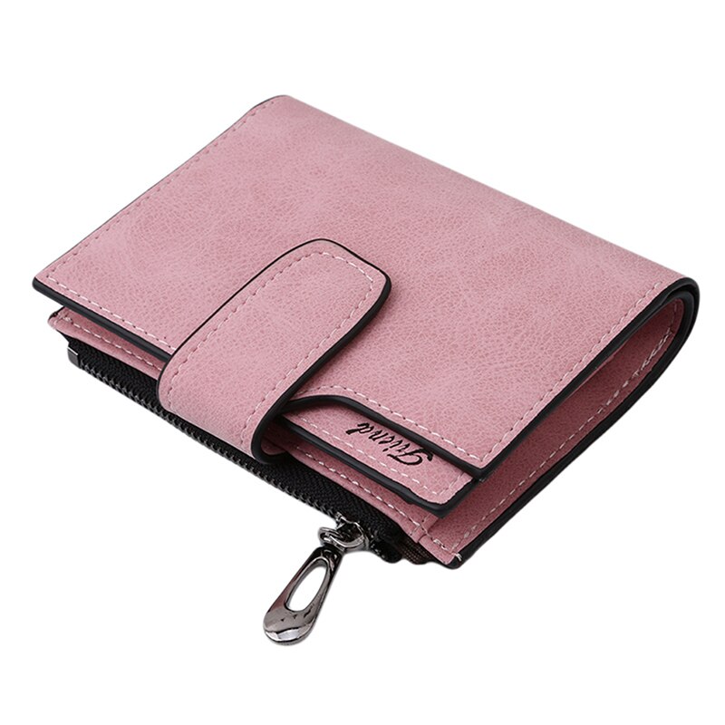 Small Female Purse Short Purse Lady Letter Snap Fastener Zipper Short Clutch Wallet Solid Vintage Matte Women Wallet: Pink