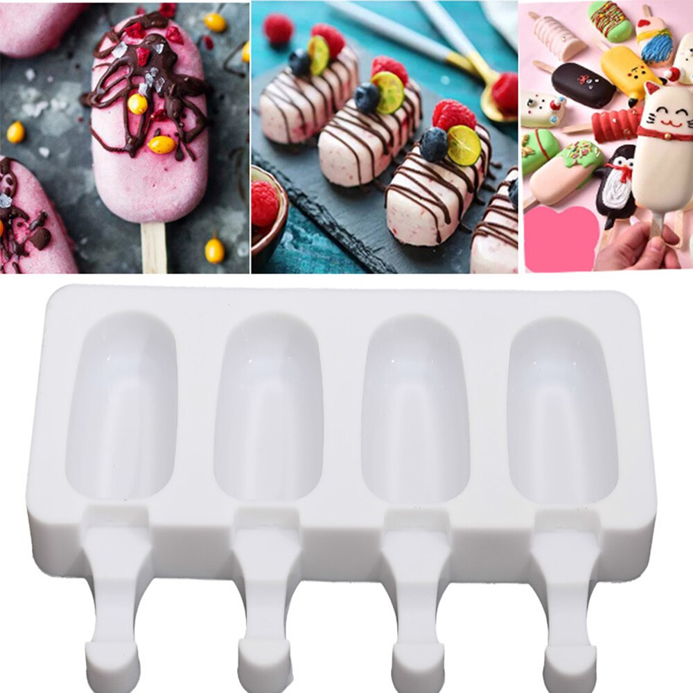 Molde de silicona para helados de gran tamaño, 4 celdas, para postres caseros, congelador, frutas y zumos