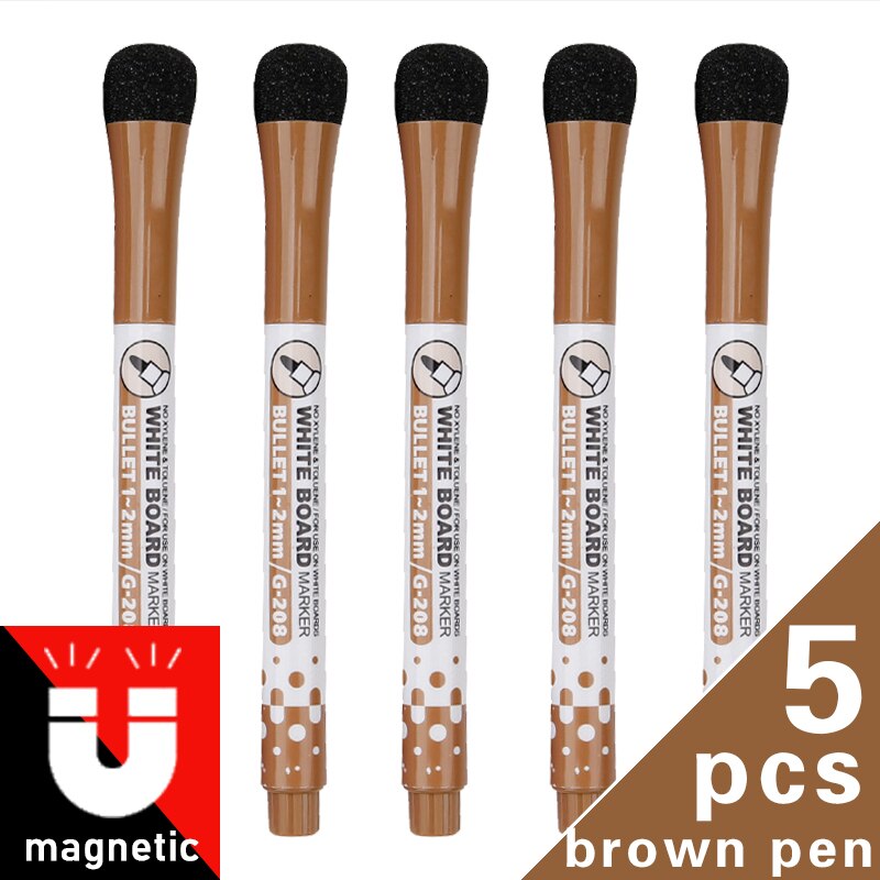 7 Kleuren Magnetische White Board Earaser Markers Tekening Krijt Glas Keramiek Whiteboard Pennen Kinderen Schrijven Leren Gereedschap: Brown 5 pens